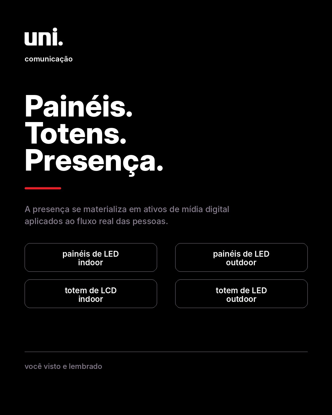 Peça institucional da uni. sobre painéis, totens e presença